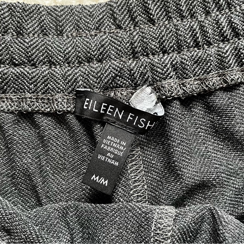 EILEEN FISHER ELASTIC WAIST HERRINGBONE PRINT CHARCOAL GRAY PANTS SIZE Medium - Picture 4 of 10